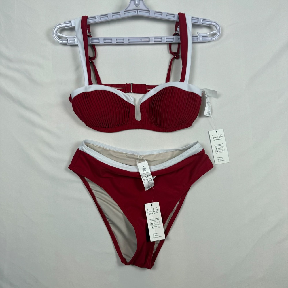Cupshe Womens Red White Ribbed Underwire Bikini Set Size S CAA12A5M086JC